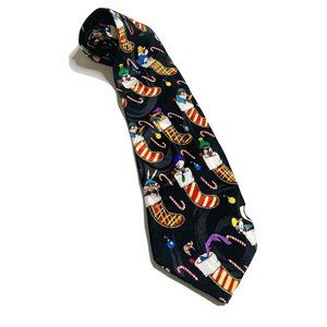 Vintage 1995 Looney Tunes Mania Black Tie Christmas Stocking Candy Canes Holiday